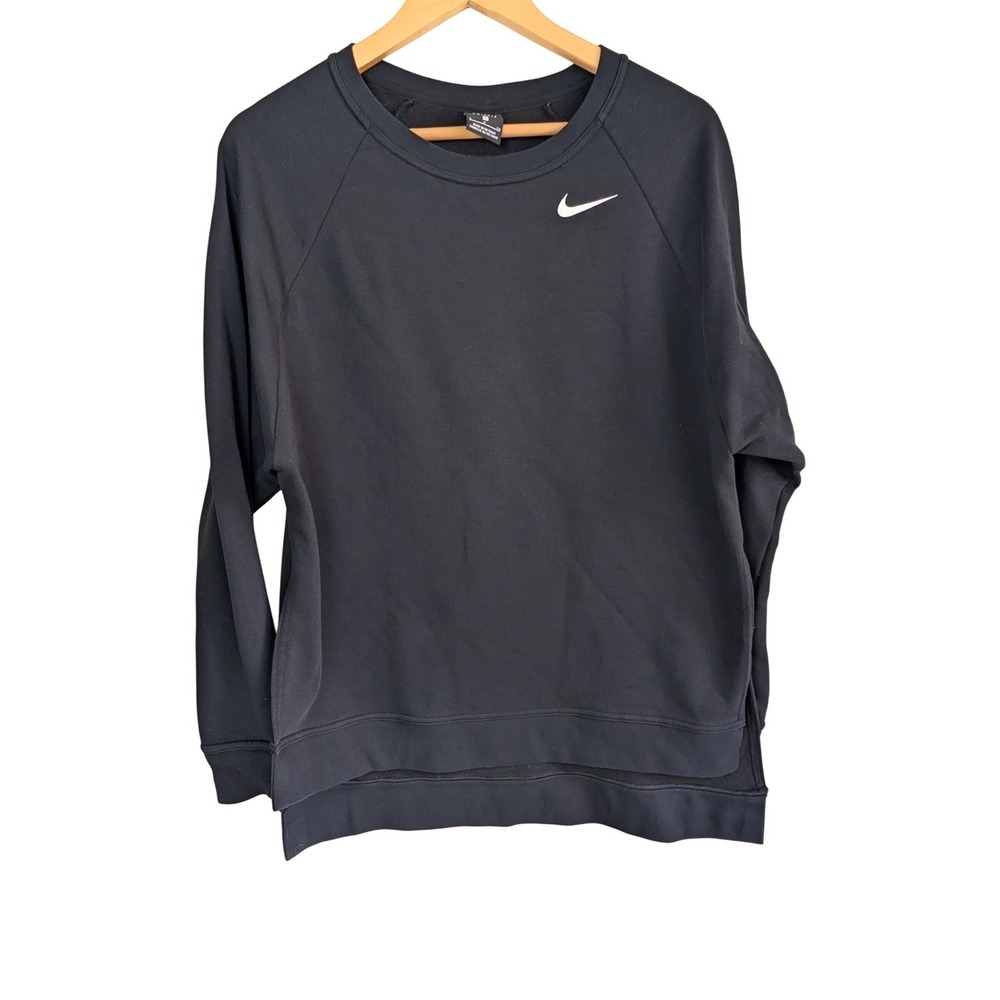 Nike Dri-Fit High Low Crewneck‎ Sweatshirt Womens S Black Side Zip Slit
